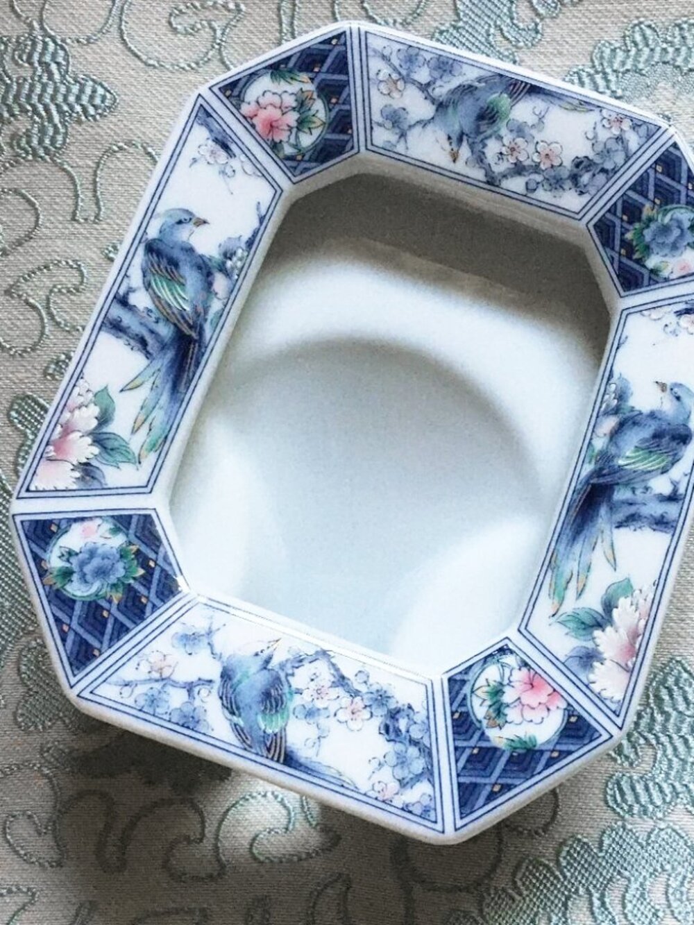Vintage Japan Ceramic Bird Photo Frame, Delft Blue & Gold